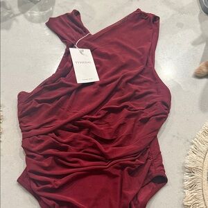 One-Shoulder Burgundy Bodysuit